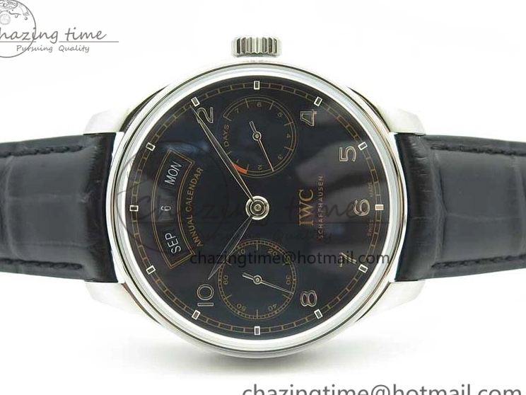 MIROTIME 0211 Portuguese Real PR Real Annual Calendar IW503502 ZF 1:1 Best Edition Black Dial Steel Markers on Black Leather Strap A StreetReady 7134